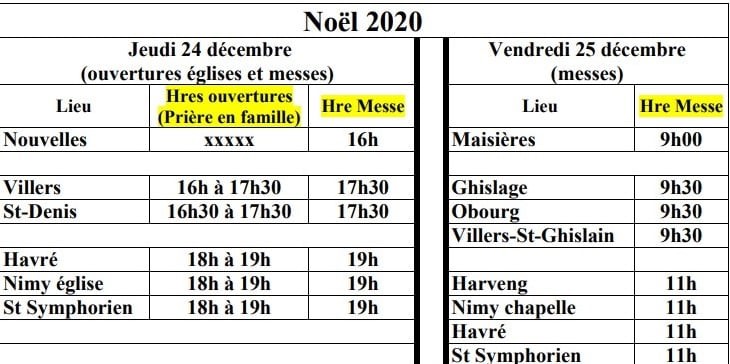Messes Noel 2020 Saint Francois a Mons Est